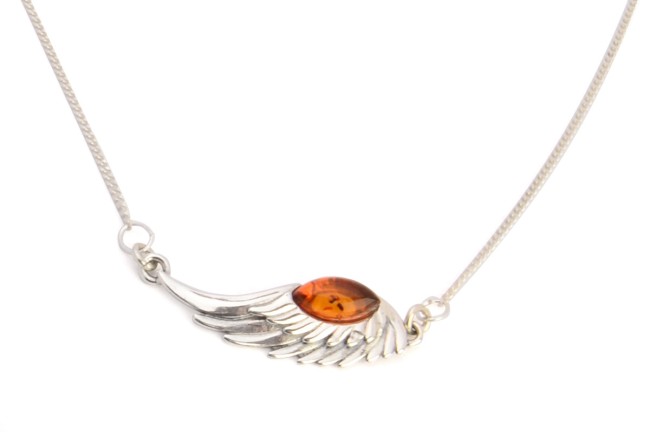 Przejdź do produktu Naszyjnik "Skrzydło Anioła" z koniakowym bursztynem