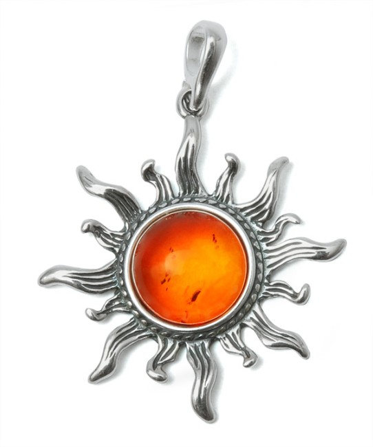 Przejdź do produktu Wisiorek "Słoneczko" z koniakowym bursztynem