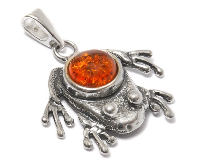 Przejdź do produktu Wisiorek "Żabka" z koniakowym bursztynem