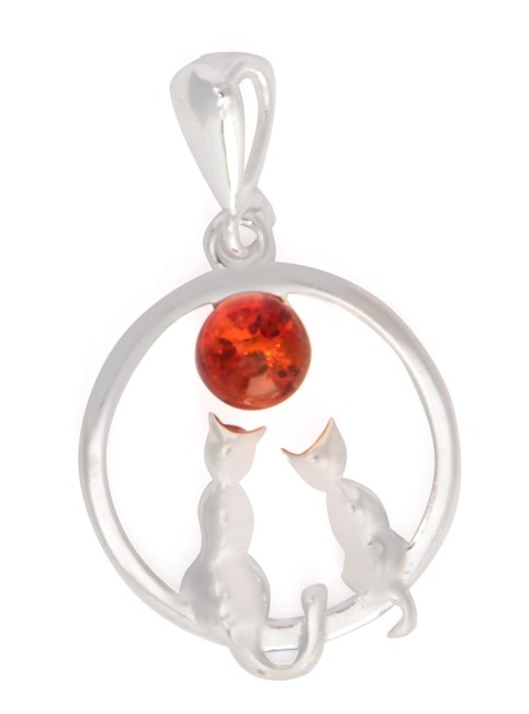 Przejdź do produktu Wisiorek "Księżycowe Koty"  z koniakowym bursztynem