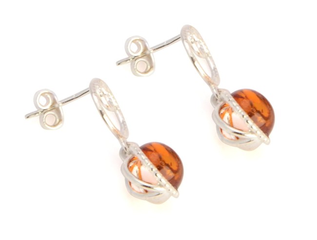 Przejdź do produktu Kolczyki "Twist" z koniakowym bursztynem