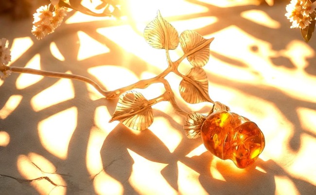 Przejdź do produktu Srebrna róża z koniakowym bursztynem