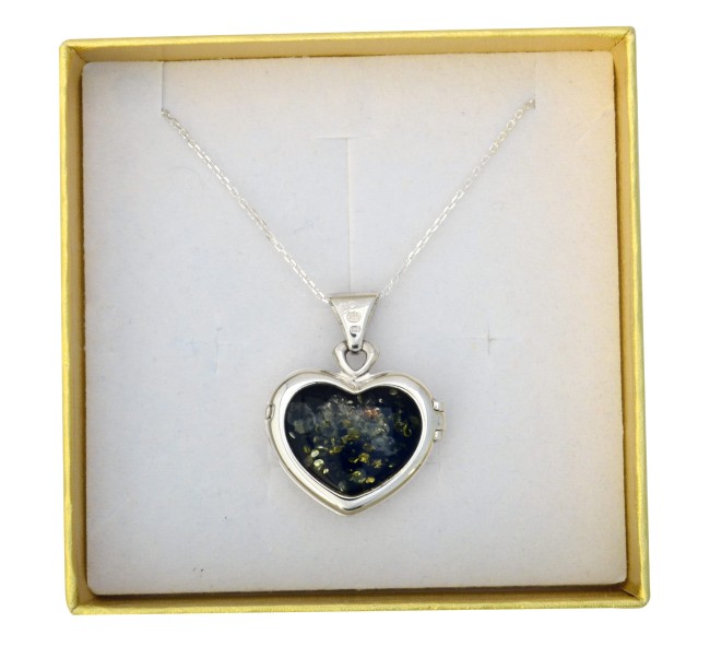 Przejdź do produktu Naszyjnik - sekretnik i puzderko "Serce" z koniakowym i zielonym bursztynem - otwierany