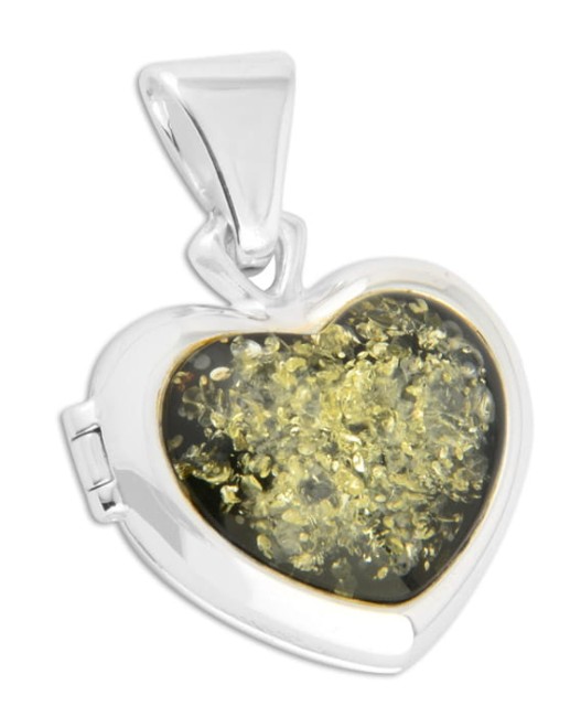 Przejdź do produktu Naszyjnik - sekretnik i puzderko "Serce" z koniakowym i zielonym bursztynem - otwierany