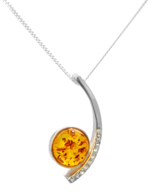 Przejdź do produktu Naszyjnik z koniakowym bursztynem i cyrkoniami