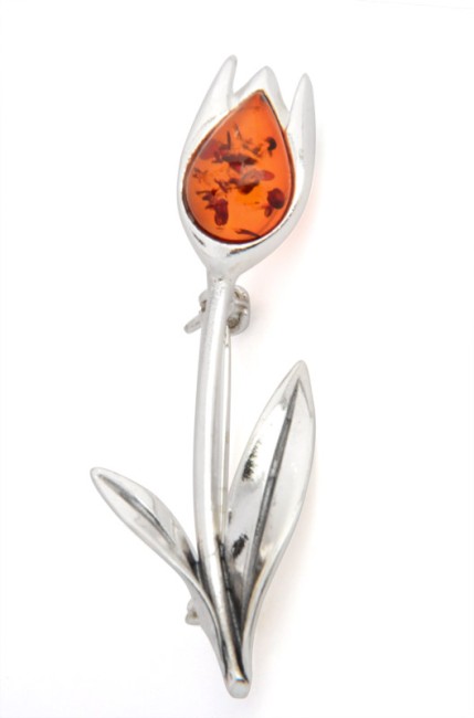 Przejdź do produktu Broszka "Tulipan" z koniakowym bursztynem