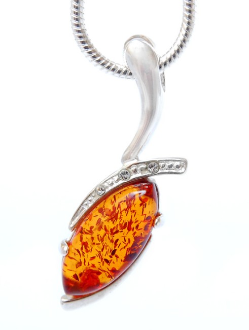 Przejdź do produktu Naszyjnik z koniakowym bursztynem i cyrkoniami