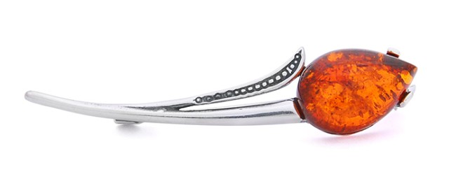 Przejdź do produktu Broszka "Tulipan" z koniakowym bursztynem