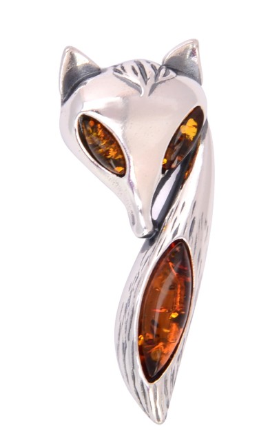 Przejdź do produktu Wisiorek "Lisek" z koniakowym bursztynem