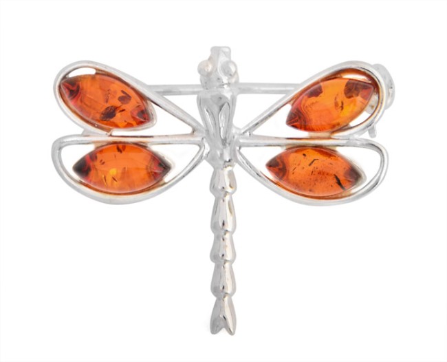 Przejdź do produktu Broszka "Ważka" z koniakowym bursztynem