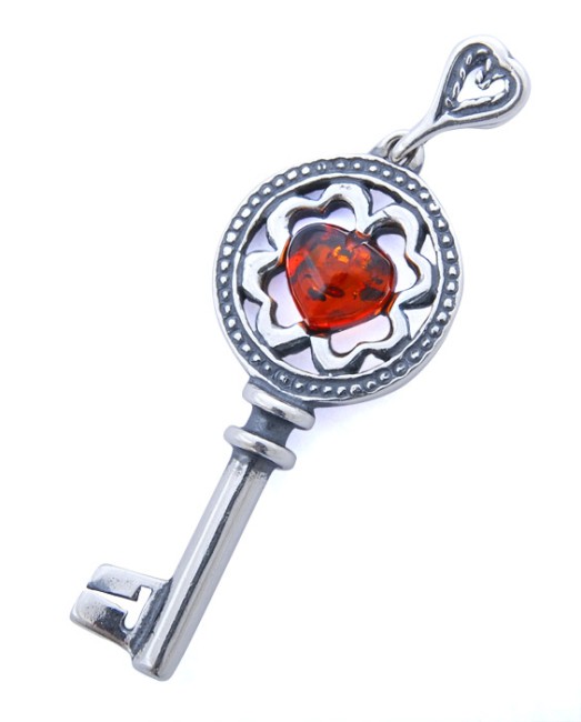 Przejdź do produktu Wisiorek "Klucz" z koniakowym bursztynem