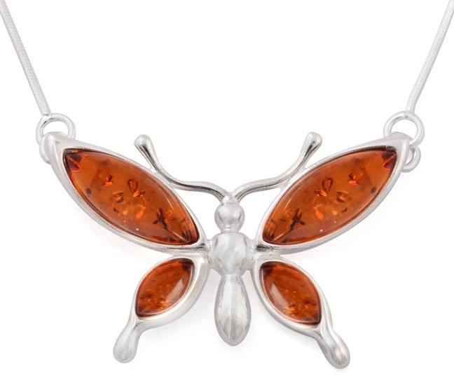 Przejdź do produktu Naszyjnik "Motyl" z koniakowym bursztynem