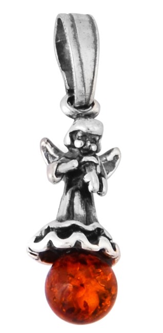 Przejdź do produktu Wisiorek Aniołek z koniakowym bursztynem