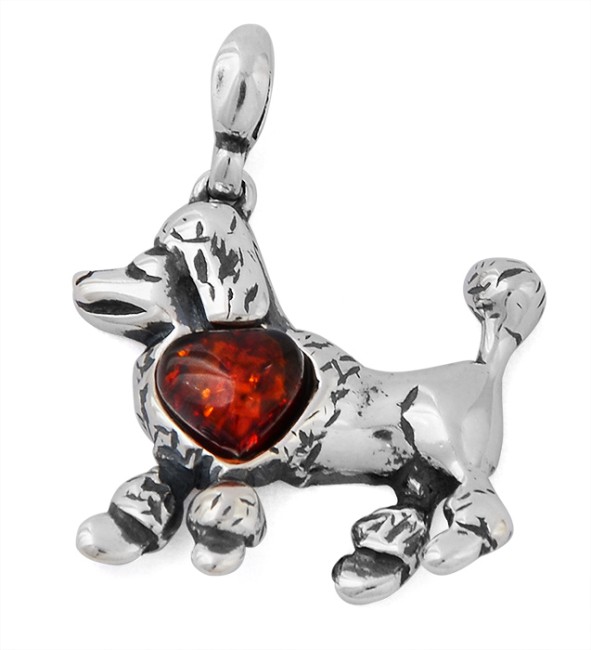 Przejdź do produktu Wisiorek "Pudelek" z koniakowym bursztynem