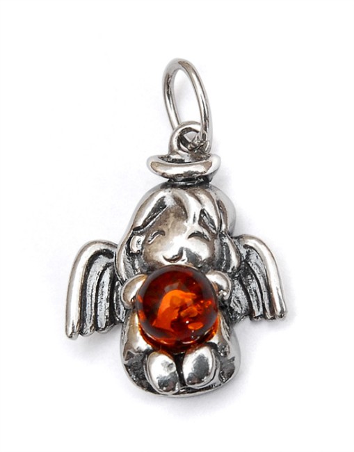 Przejdź do produktu Wisiorek "Aniołek" z koniakowym bursztynem