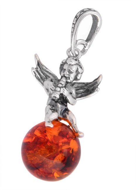 Przejdź do produktu Wisiorek "Aniołek" z koniakowym bursztynem