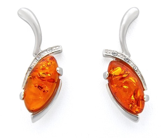 Przejdź do produktu Kolczyki z koniakowym bursztynem i cyrkoniami