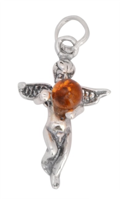 Przejdź do produktu Wisiorek "Aniołek" z koniakowym bursztynem